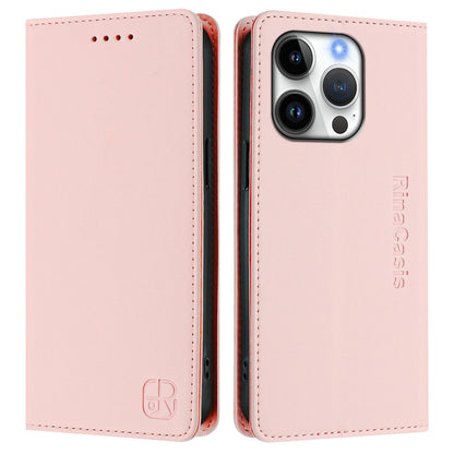 Apple iPhone 16 Pro Max Dual-Folded Magnetic Suction RFID Blocking PU Leather Wallet Phone Case with Card Slots, Cash Pocket, Kickstand, Full Protective Flip Cover