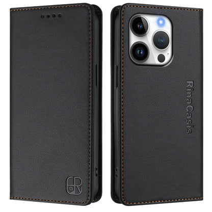 Apple iPhone 16 Pro Max Dual-Folded Magnetic Suction RFID Blocking PU Leather Wallet Phone Case with Card Slots, Cash Pocket, Kickstand, Full Protective Flip Cover