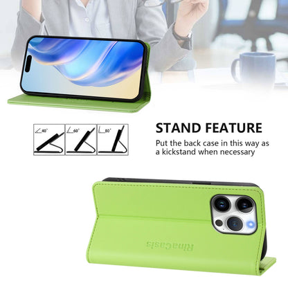 Apple iPhone 16 Pro Dual-Folded Magnetic Suction RFID Blocking PU Leather Wallet Phone Case with Card Slots, Cash Pocket, Kickstand, Full Protective Flip Cover