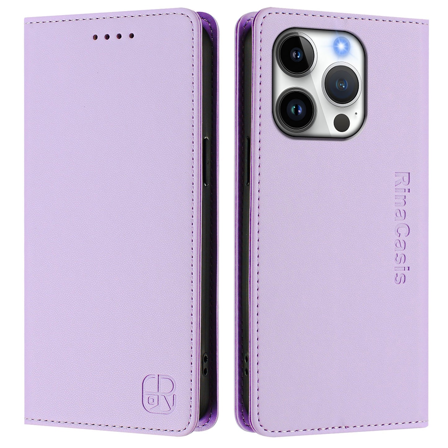 Apple iPhone 16 Pro Dual-Folded Magnetic Suction RFID Blocking PU Leather Wallet Phone Case with Card Slots, Cash Pocket, Kickstand, Full Protective Flip Cover