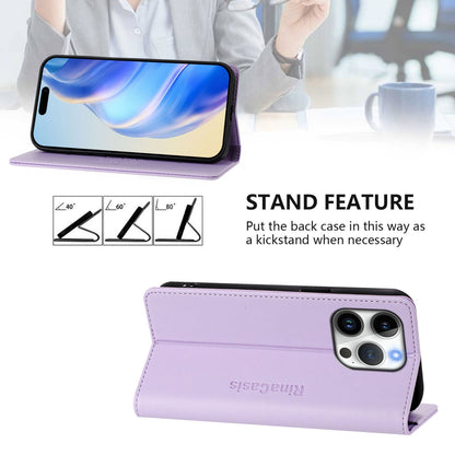 Apple iPhone 16 Pro Dual-Folded Magnetic Suction RFID Blocking PU Leather Wallet Phone Case with Card Slots, Cash Pocket, Kickstand, Full Protective Flip Cover