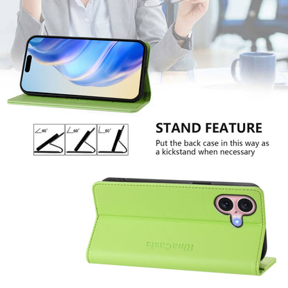 Apple iPhone 16 Plus Dual-Folded Magnetic Suction RFID Blocking PU Leather Wallet Phone Case with Card Slots, Cash Pocket, Kickstand, Full Protective Flip Cover