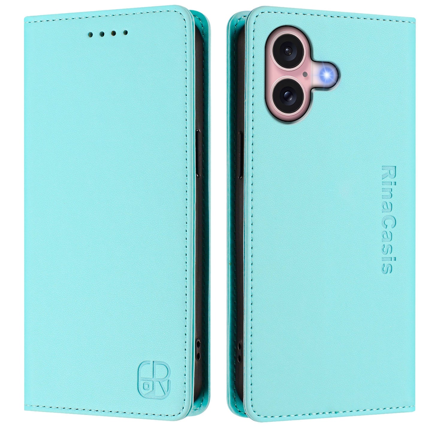 Apple iPhone 16 Dual-Folded Magnetic Suction RFID Blocking PU Leather Wallet Phone Case with Card Slots, Cash Pocket, Kickstand, Full Protective Flip Cover