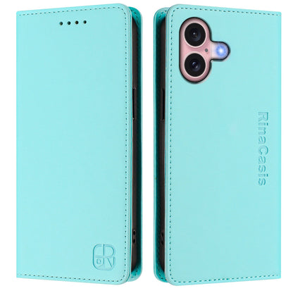 Apple iPhone 16 Dual-Folded Magnetic Suction RFID Blocking PU Leather Wallet Phone Case with Card Slots, Cash Pocket, Kickstand, Full Protective Flip Cover