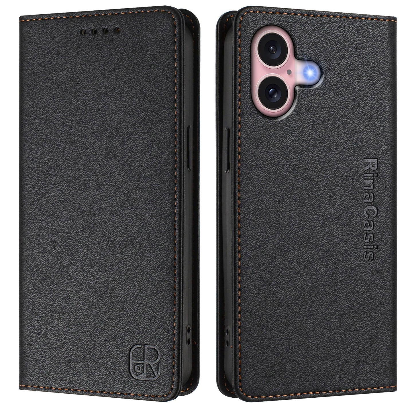 Apple iPhone 16 Dual-Folded Magnetic Suction RFID Blocking PU Leather Wallet Phone Case with Card Slots, Cash Pocket, Kickstand, Full Protective Flip Cover