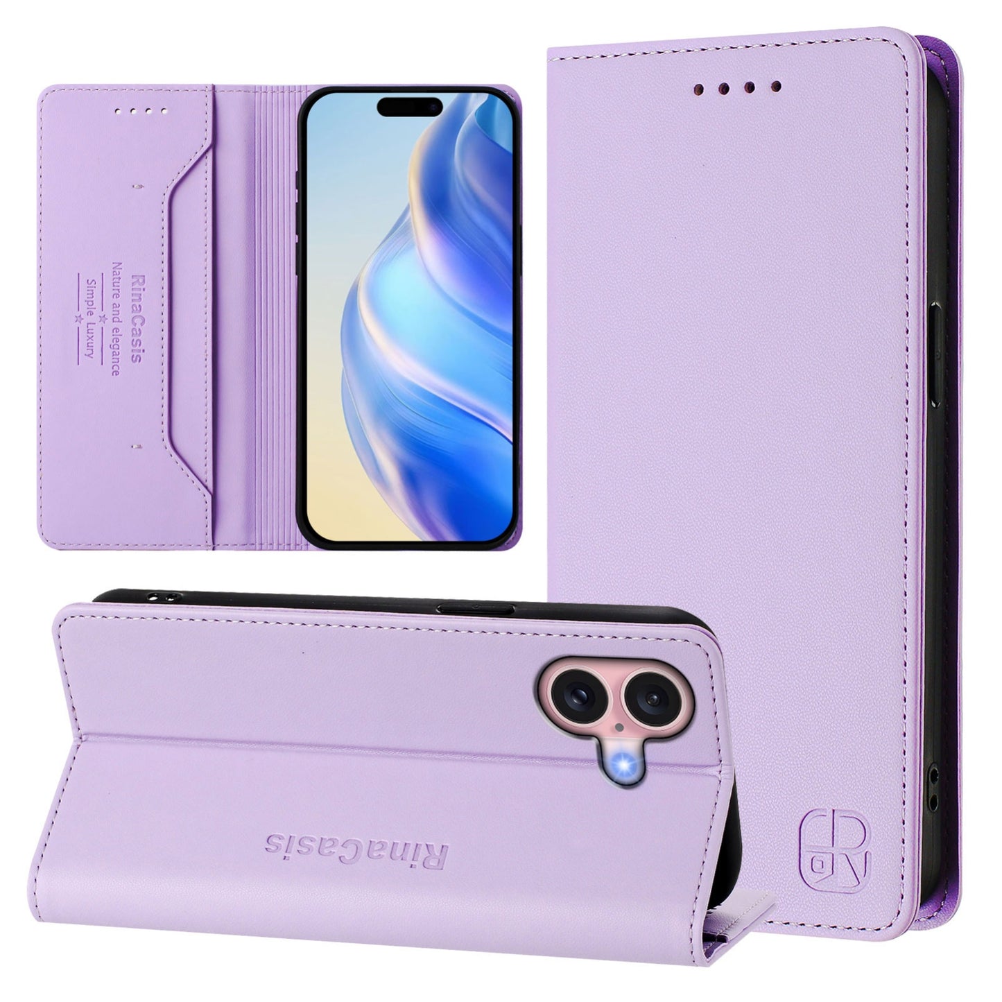 Apple iPhone 16 Dual-Folded Magnetic Suction RFID Blocking PU Leather Wallet Phone Case with Card Slots, Cash Pocket, Kickstand, Full Protective Flip Cover