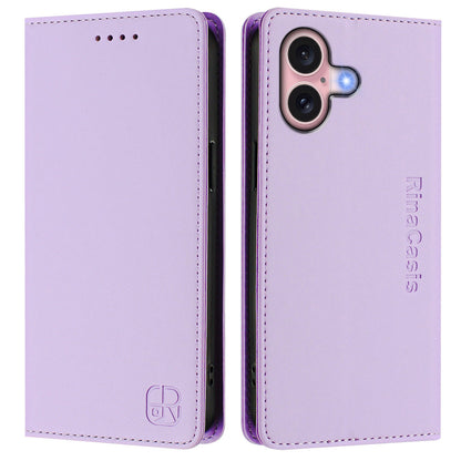 Apple iPhone 16 Dual-Folded Magnetic Suction RFID Blocking PU Leather Wallet Phone Case with Card Slots, Cash Pocket, Kickstand, Full Protective Flip Cover