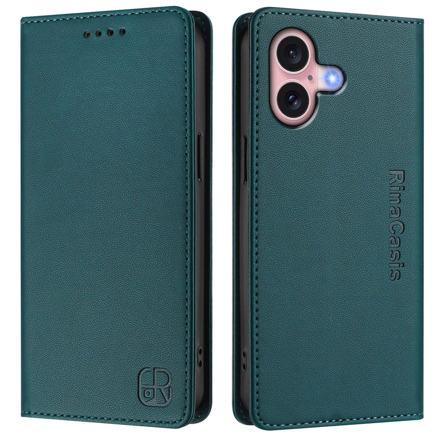 Apple iPhone 16 Dual-Folded Magnetic Suction RFID Blocking PU Leather Wallet Phone Case with Card Slots, Cash Pocket, Kickstand, Full Protective Flip Cover