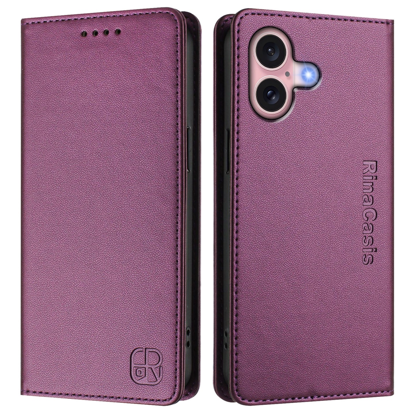Apple iPhone 16 Dual-Folded Magnetic Suction RFID Blocking PU Leather Wallet Phone Case with Card Slots, Cash Pocket, Kickstand, Full Protective Flip Cover