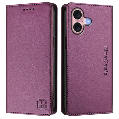 Apple iPhone 16 Dual-Folded Magnetic Suction RFID Blocking PU Leather Wallet Phone Case with Card Slots, Cash Pocket, Kickstand, Full Protective Flip Cover