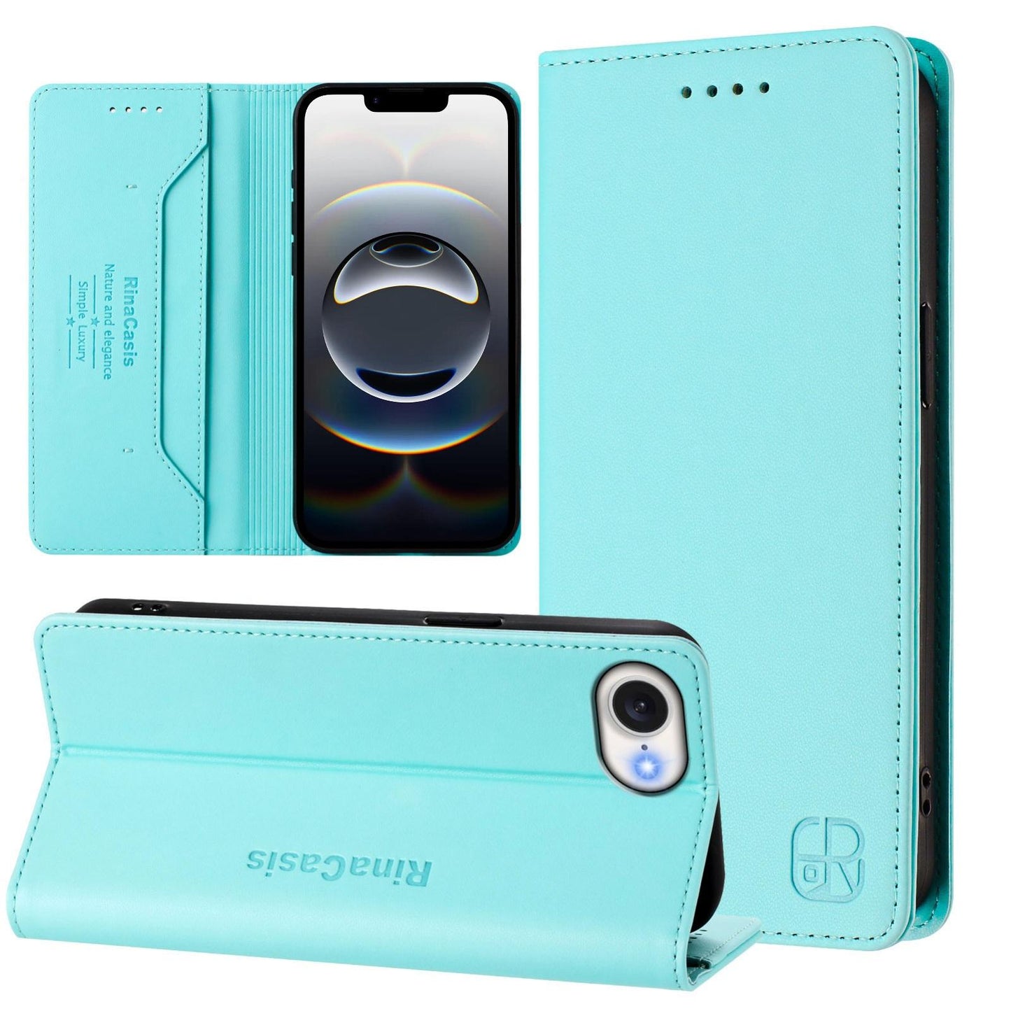 Apple iPhone 17e Dual-Folded Magnetic Suction RFID Blocking PU Leather Wallet Phone Case with Card Slots, Cash Pocket, Kickstand, Full Protective Flip Cover