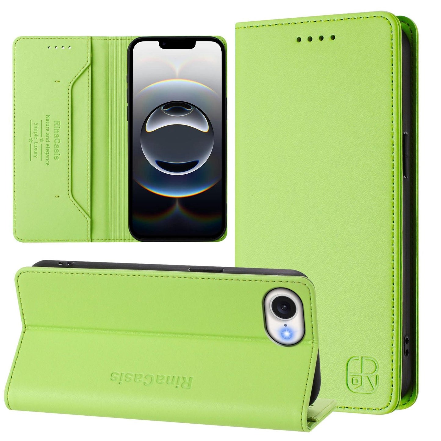 Apple iPhone 17e Dual-Folded Magnetic Suction RFID Blocking PU Leather Wallet Phone Case with Card Slots, Cash Pocket, Kickstand, Full Protective Flip Cover