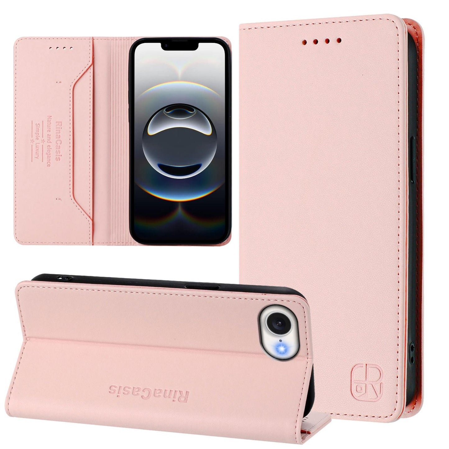 Apple iPhone 16e Dual-Folded Magnetic Suction RFID Blocking PU Leather Wallet Phone Case with Card Slots, Cash Pocket, Kickstand, Full Protective Flip Cover
