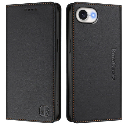 Apple iPhone 17e Dual-Folded Magnetic Suction RFID Blocking PU Leather Wallet Phone Case with Card Slots, Cash Pocket, Kickstand, Full Protective Flip Cover