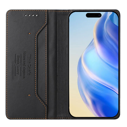 Apple iPhone 17e Dual-Folded Magnetic Suction RFID Blocking PU Leather Wallet Phone Case with Card Slots, Cash Pocket, Kickstand, Full Protective Flip Cover