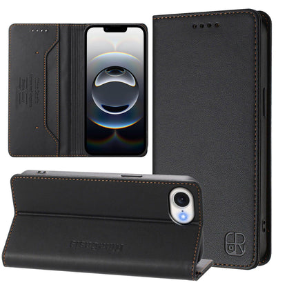 Apple iPhone 16e Dual-Folded Magnetic Suction RFID Blocking PU Leather Wallet Phone Case with Card Slots, Cash Pocket, Kickstand, Full Protective Flip Cover