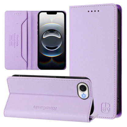 Apple iPhone 16e Dual-Folded Magnetic Suction RFID Blocking PU Leather Wallet Phone Case with Card Slots, Cash Pocket, Kickstand, Full Protective Flip Cover