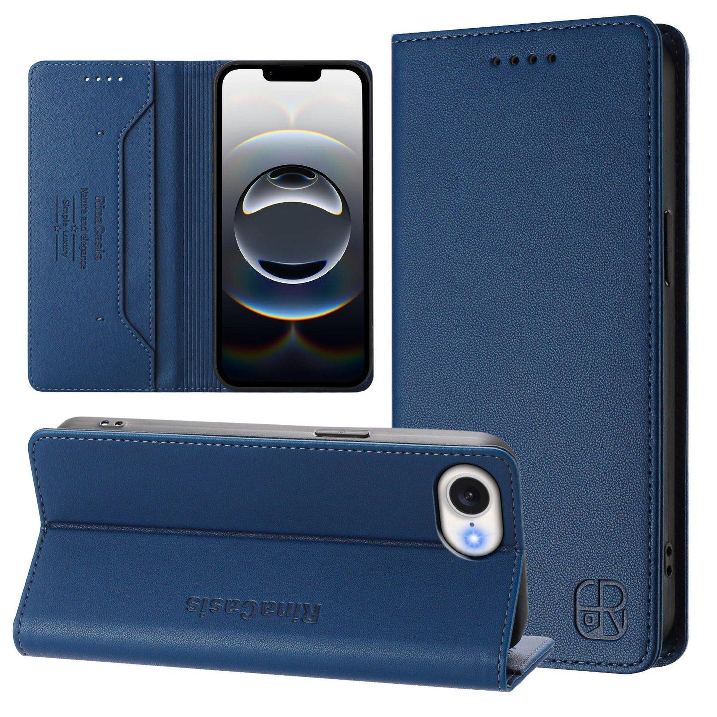 Apple iPhone 17e Dual-Folded Magnetic Suction RFID Blocking PU Leather Wallet Phone Case with Card Slots, Cash Pocket, Kickstand, Full Protective Flip Cover