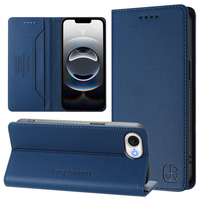 Apple iPhone 16e Dual-Folded Magnetic Suction RFID Blocking PU Leather Wallet Phone Case with Card Slots, Cash Pocket, Kickstand, Full Protective Flip Cover