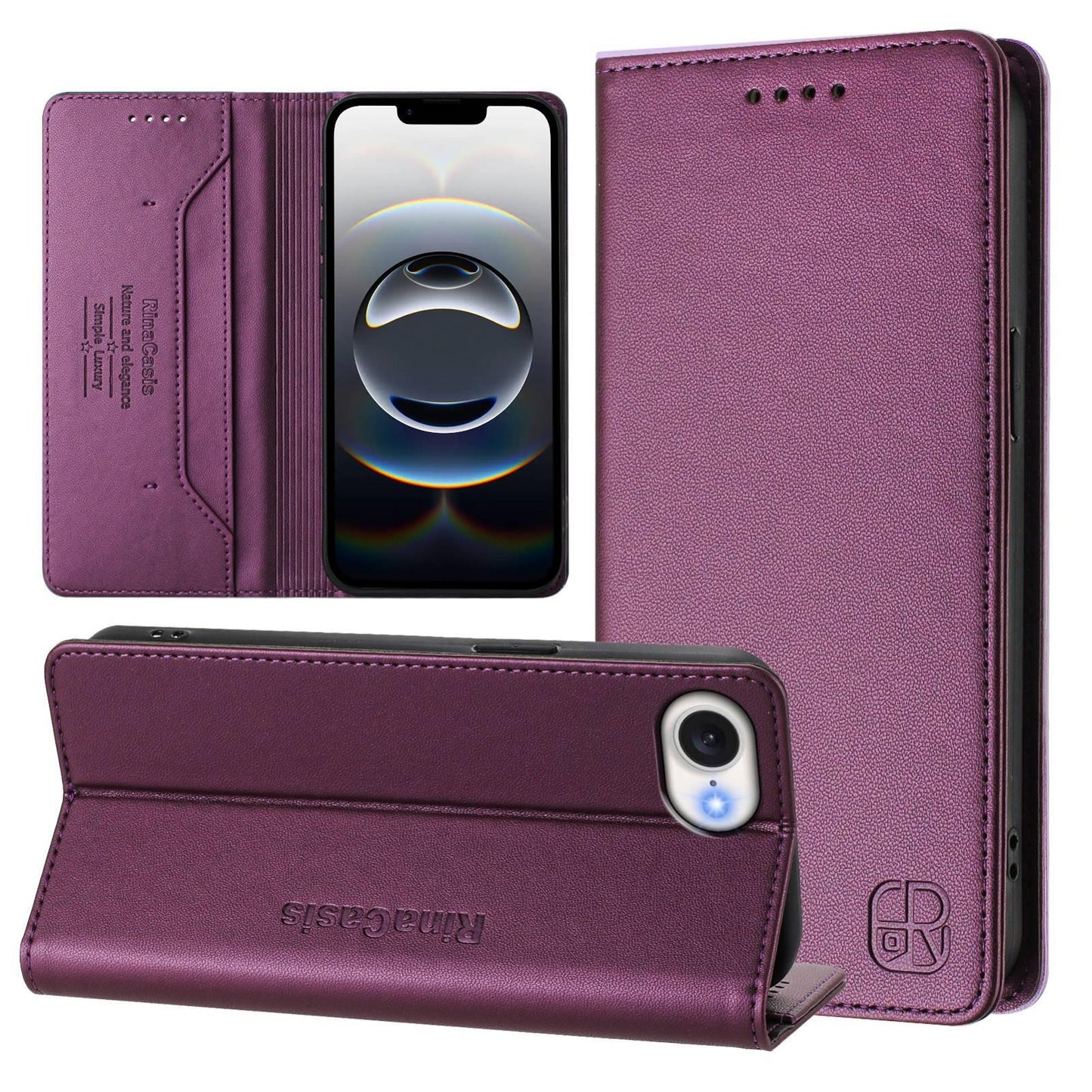 Apple iPhone 17e Dual-Folded Magnetic Suction RFID Blocking PU Leather Wallet Phone Case with Card Slots, Cash Pocket, Kickstand, Full Protective Flip Cover