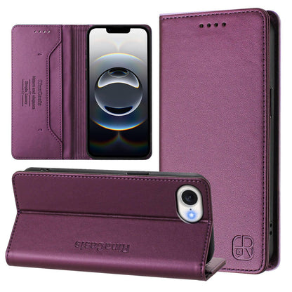 Apple iPhone 17e Dual-Folded Magnetic Suction RFID Blocking PU Leather Wallet Phone Case with Card Slots, Cash Pocket, Kickstand, Full Protective Flip Cover