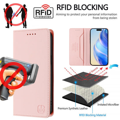Apple iPhone 15 Pro Dual-Folded Magnetic Suction RFID Blocking PU Leather Wallet Phone Case with Card Slots, Cash Pocket, Kickstand, Full Protective Flip Cover