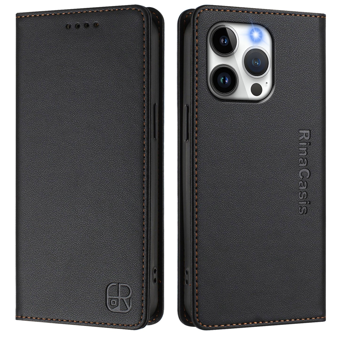 Apple iPhone 15 Pro Dual-Folded Magnetic Suction RFID Blocking PU Leather Wallet Phone Case with Card Slots, Cash Pocket, Kickstand, Full Protective Flip Cover