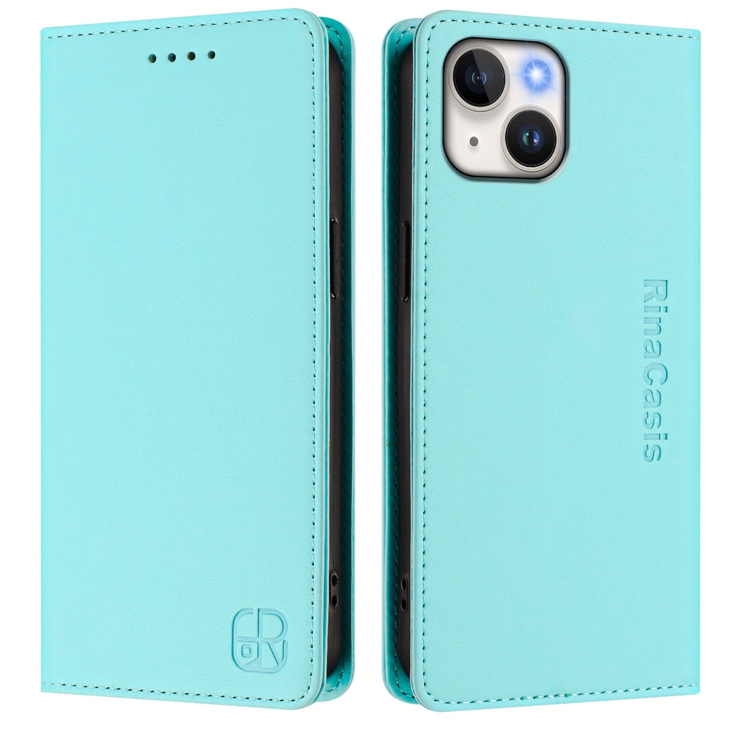 Apple iPhone 15 Plus Dual-Folded Magnetic Suction RFID Blocking PU Leather Wallet Phone Case with Card Slots, Cash Pocket, Kickstand, Full Protective Flip Cover