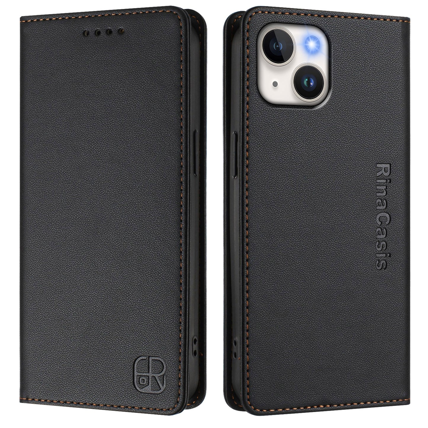 Apple iPhone 15 Plus Dual-Folded Magnetic Suction RFID Blocking PU Leather Wallet Phone Case with Card Slots, Cash Pocket, Kickstand, Full Protective Flip Cover