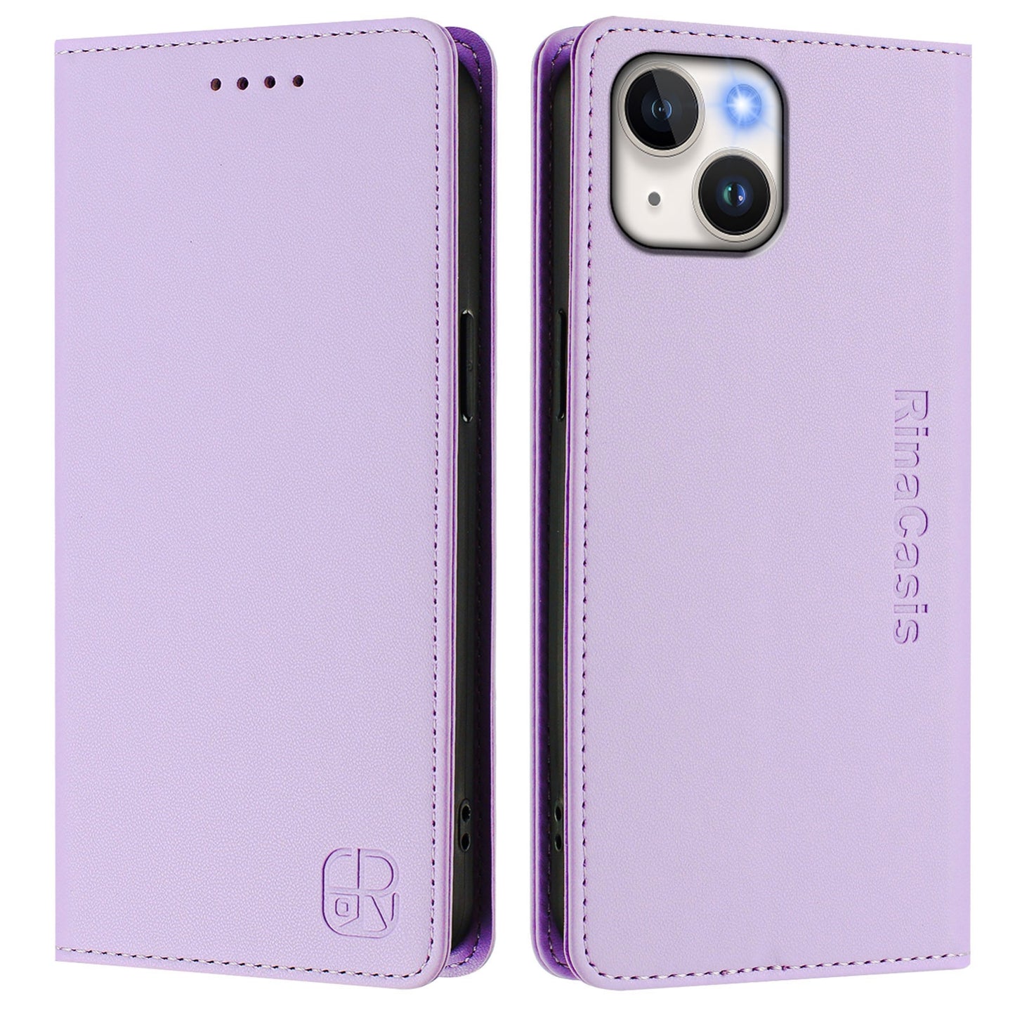 Apple iPhone 15 Plus Dual-Folded Magnetic Suction RFID Blocking PU Leather Wallet Phone Case with Card Slots, Cash Pocket, Kickstand, Full Protective Flip Cover