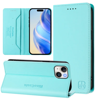 Apple iPhone 14 Plus Dual-Folded Magnetic Suction RFID Blocking PU Leather Wallet Phone Case with Card Slots, Cash Pocket, Kickstand, Full Protective Flip Cover