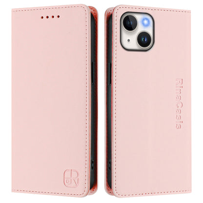Apple iPhone 14 Plus Dual-Folded Magnetic Suction RFID Blocking PU Leather Wallet Phone Case with Card Slots, Cash Pocket, Kickstand, Full Protective Flip Cover