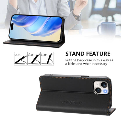 Apple iPhone 14 Plus Dual-Folded Magnetic Suction RFID Blocking PU Leather Wallet Phone Case with Card Slots, Cash Pocket, Kickstand, Full Protective Flip Cover