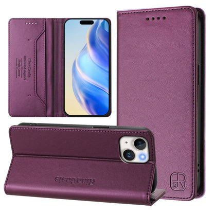 Apple iPhone 14 Plus Dual-Folded Magnetic Suction RFID Blocking PU Leather Wallet Phone Case with Card Slots, Cash Pocket, Kickstand, Full Protective Flip Cover