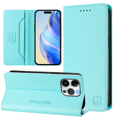 Apple iPhone 14 Pro Dual-Folded Magnetic Suction RFID Blocking PU Leather Wallet Phone Case with Card Slots, Cash Pocket, Kickstand, Full Protective Flip Cover