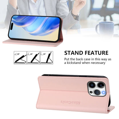 Apple iPhone 14 Pro Dual-Folded Magnetic Suction RFID Blocking PU Leather Wallet Phone Case with Card Slots, Cash Pocket, Kickstand, Full Protective Flip Cover