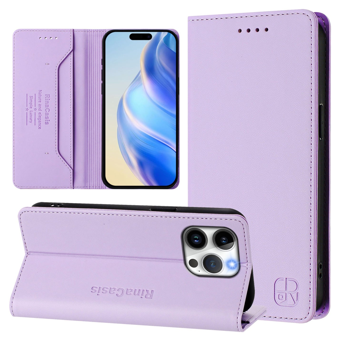 Apple iPhone 14 Pro Dual-Folded Magnetic Suction RFID Blocking PU Leather Wallet Phone Case with Card Slots, Cash Pocket, Kickstand, Full Protective Flip Cover