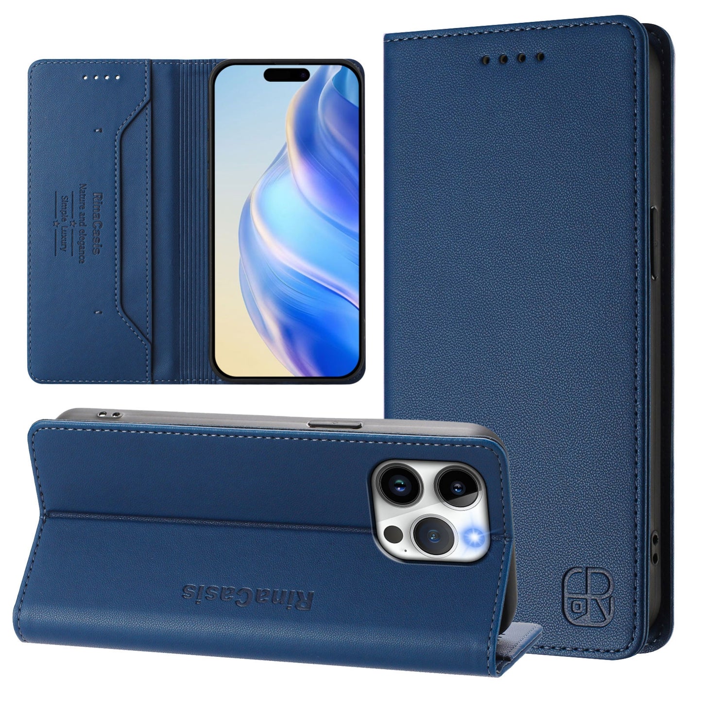 Apple iPhone 14 Pro Max Dual-Folded Magnetic Suction RFID Blocking PU Leather Wallet Phone Case with Card Slots, Cash Pocket, Kickstand, Full Protective Flip Cover