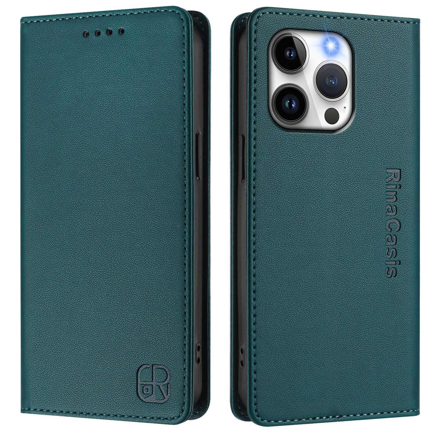 Apple iPhone 14 Pro Max Dual-Folded Magnetic Suction RFID Blocking PU Leather Wallet Phone Case with Card Slots, Cash Pocket, Kickstand, Full Protective Flip Cover
