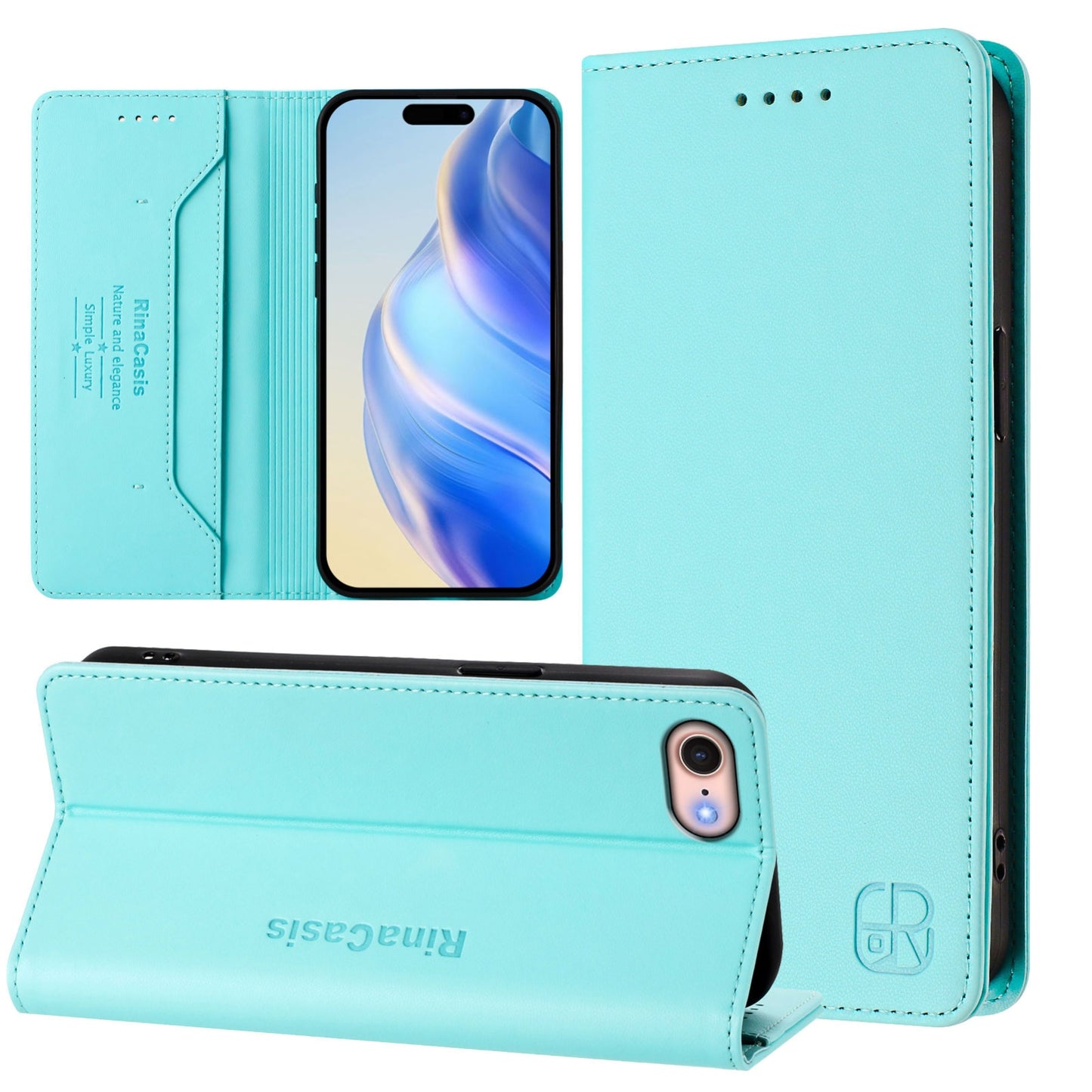 Apple iPhone 7 Dual-Folded Magnetic Suction RFID Blocking PU Leather Wallet Phone Case with Card Slots, Cash Pocket, Kickstand, Full Protective Flip Cover