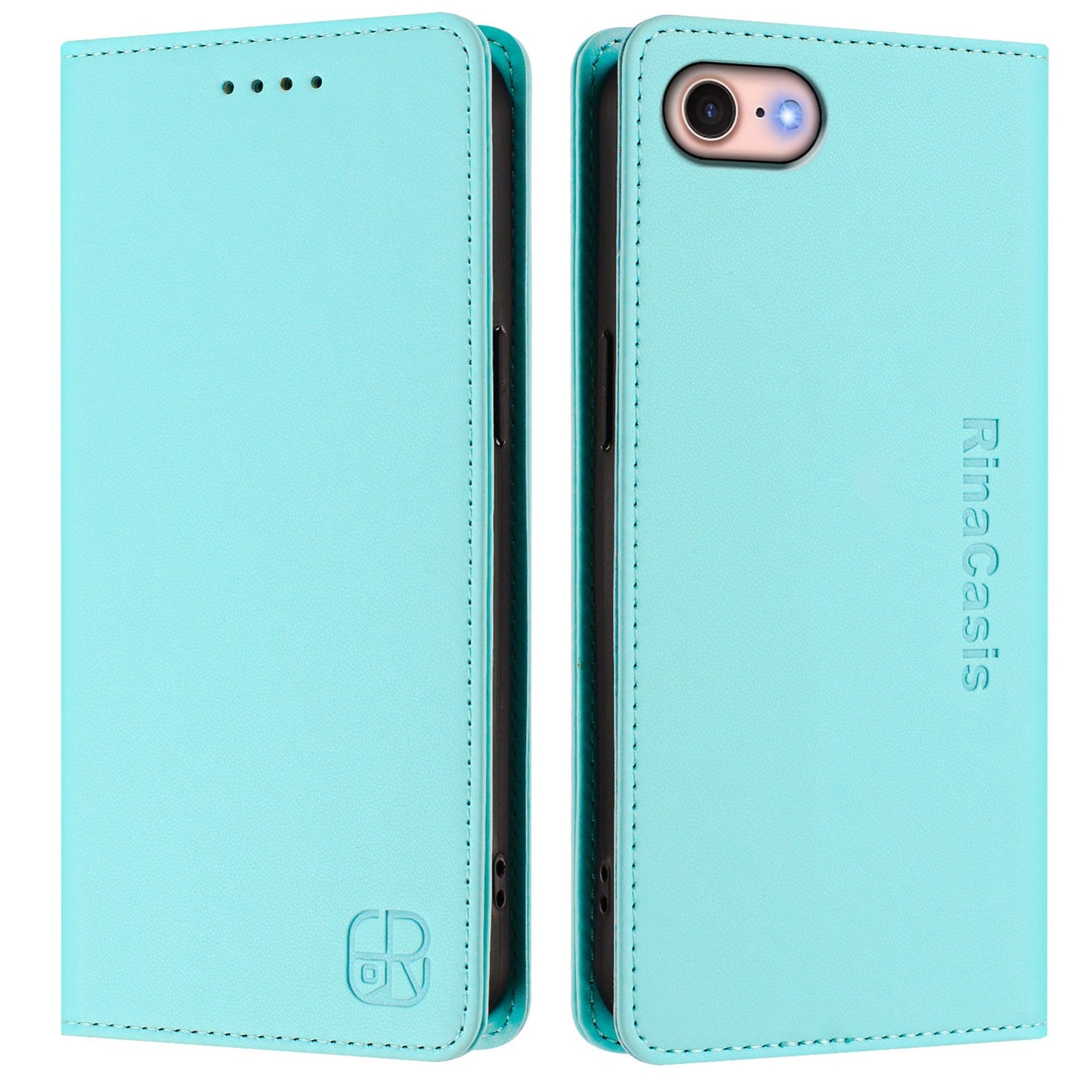 Apple iPhone 7 Dual-Folded Magnetic Suction RFID Blocking PU Leather Wallet Phone Case with Card Slots, Cash Pocket, Kickstand, Full Protective Flip Cover