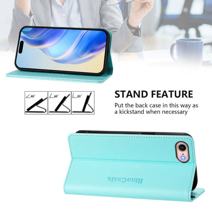 Apple iPhone SE 2022 Dual-Folded Magnetic Suction RFID Blocking PU Leather Wallet Phone Case with Card Slots, Cash Pocket, Kickstand, Full Protective Flip Cover
