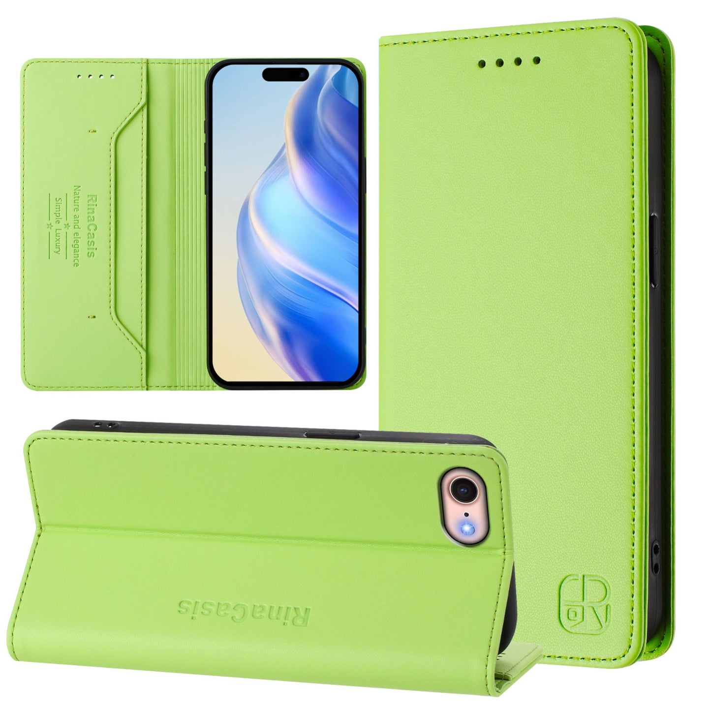 Apple iPhone 7 Dual-Folded Magnetic Suction RFID Blocking PU Leather Wallet Phone Case with Card Slots, Cash Pocket, Kickstand, Full Protective Flip Cover