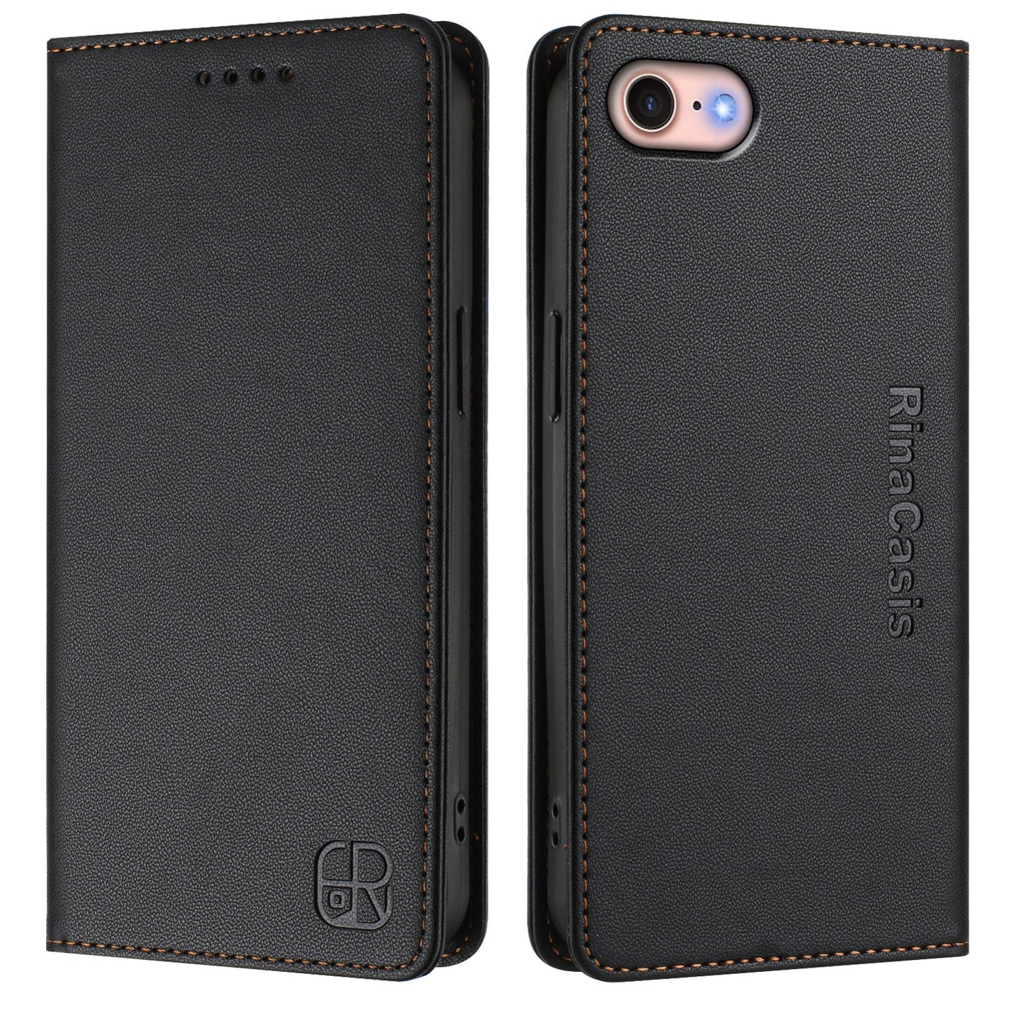 Apple iPhone 8 Dual-Folded Magnetic Suction RFID Blocking PU Leather Wallet Phone Case with Card Slots, Cash Pocket, Kickstand, Full Protective Flip Cover