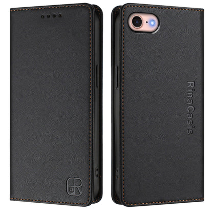 Apple iPhone 8 Dual-Folded Magnetic Suction RFID Blocking PU Leather Wallet Phone Case with Card Slots, Cash Pocket, Kickstand, Full Protective Flip Cover