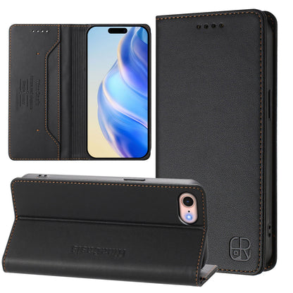 Apple iPhone 8 Dual-Folded Magnetic Suction RFID Blocking PU Leather Wallet Phone Case with Card Slots, Cash Pocket, Kickstand, Full Protective Flip Cover