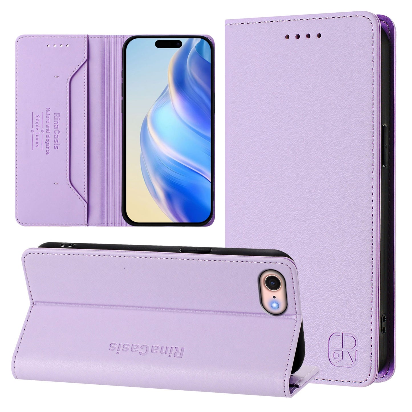 Apple iPhone 7 Dual-Folded Magnetic Suction RFID Blocking PU Leather Wallet Phone Case with Card Slots, Cash Pocket, Kickstand, Full Protective Flip Cover