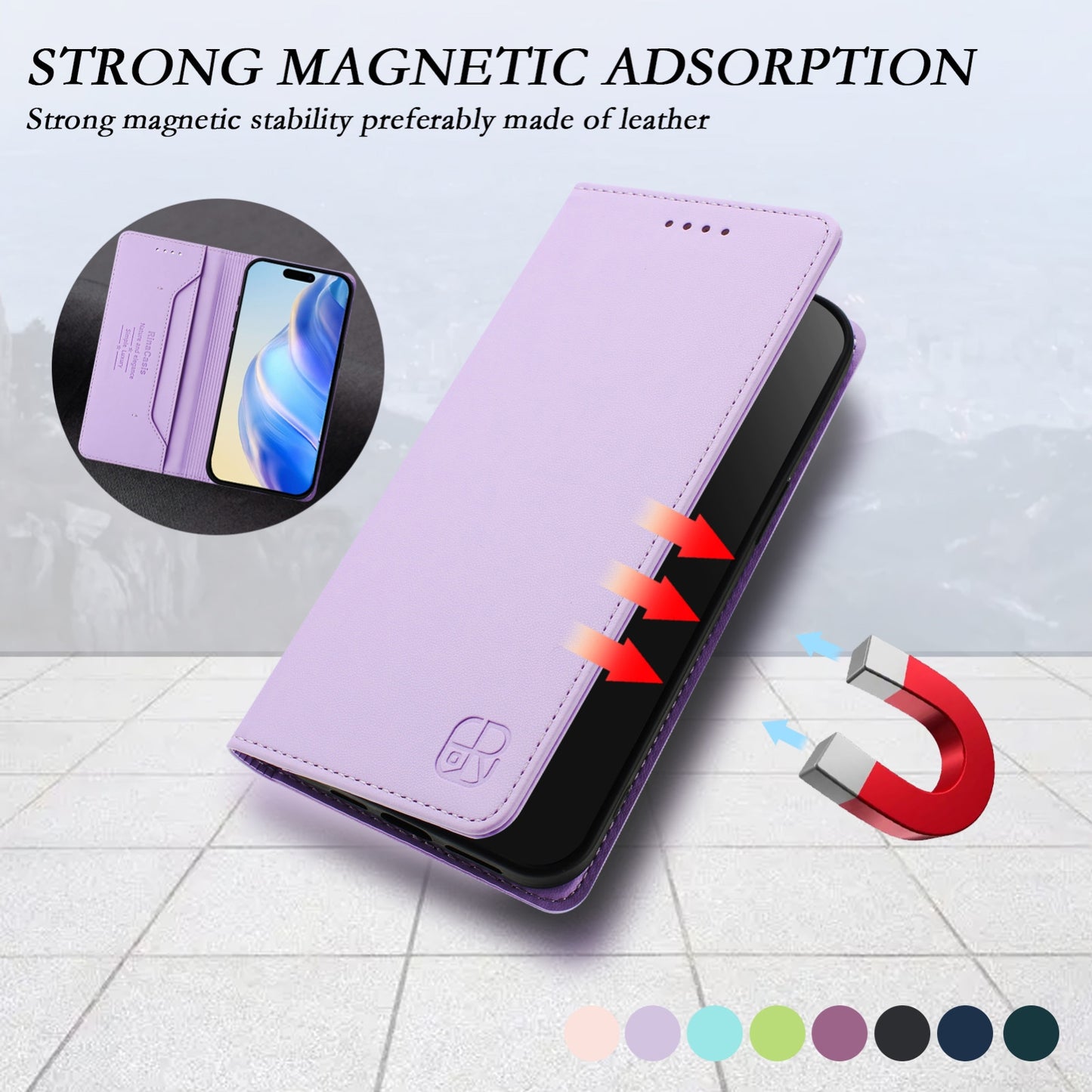 Apple iPhone 7 Dual-Folded Magnetic Suction RFID Blocking PU Leather Wallet Phone Case with Card Slots, Cash Pocket, Kickstand, Full Protective Flip Cover