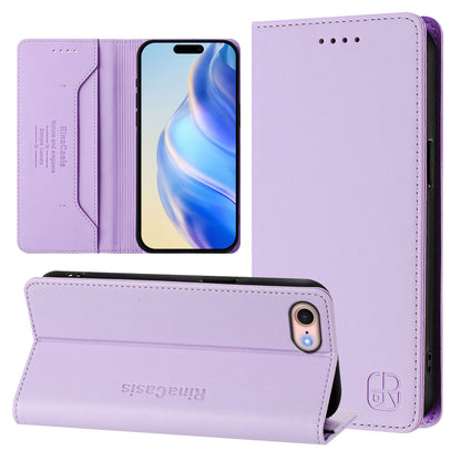 Apple iPhone 8 Dual-Folded Magnetic Suction RFID Blocking PU Leather Wallet Phone Case with Card Slots, Cash Pocket, Kickstand, Full Protective Flip Cover