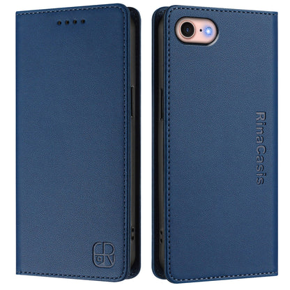 Apple iPhone SE 2022 Dual-Folded Magnetic Suction RFID Blocking PU Leather Wallet Phone Case with Card Slots, Cash Pocket, Kickstand, Full Protective Flip Cover